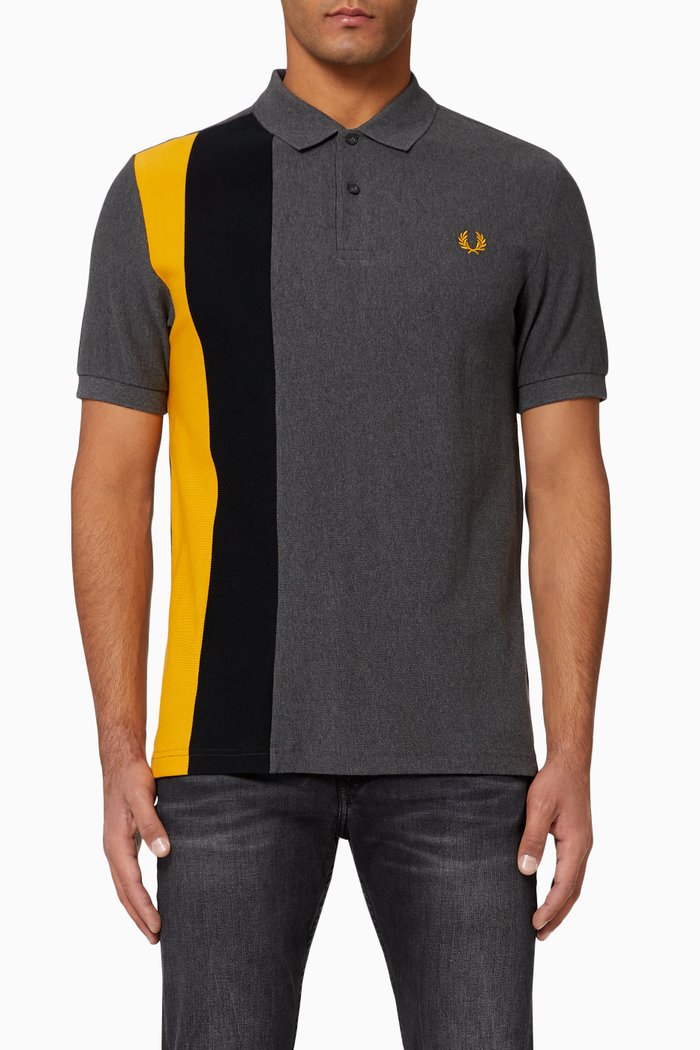 

Side Panel Striped Cotton Polo Shirt, Grey