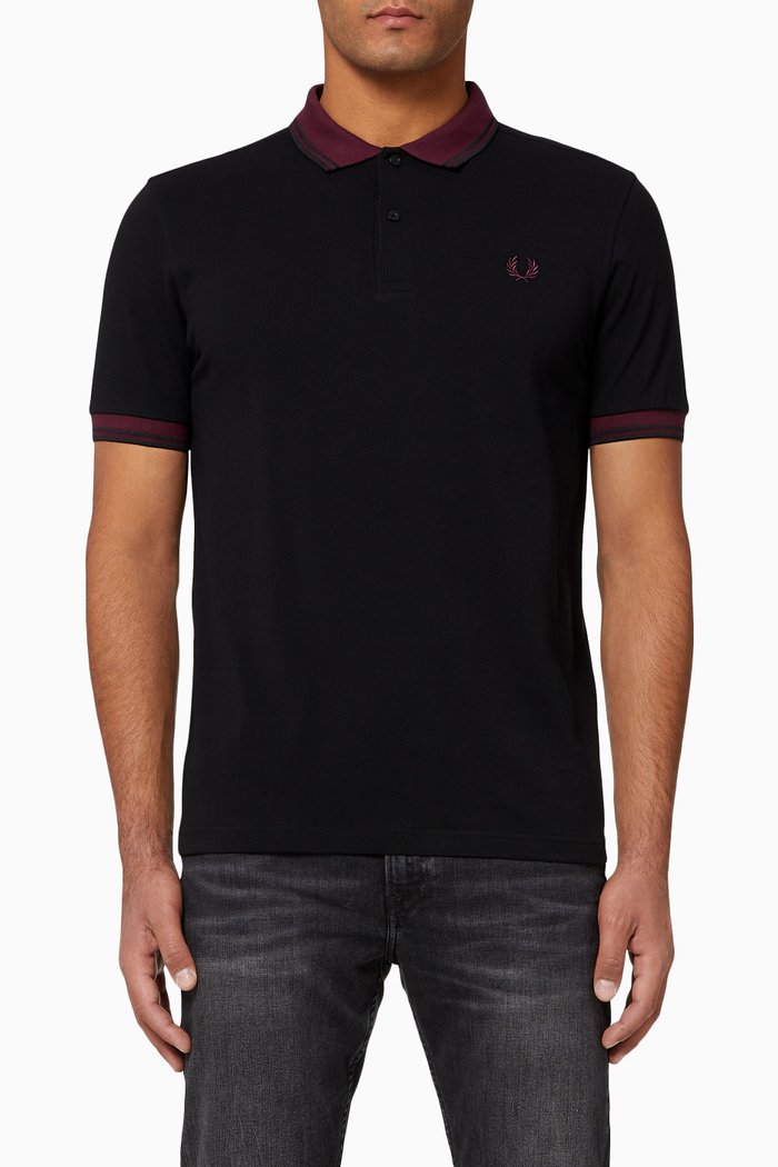 

Contrast Rib Cotton Polo Shirt, Black