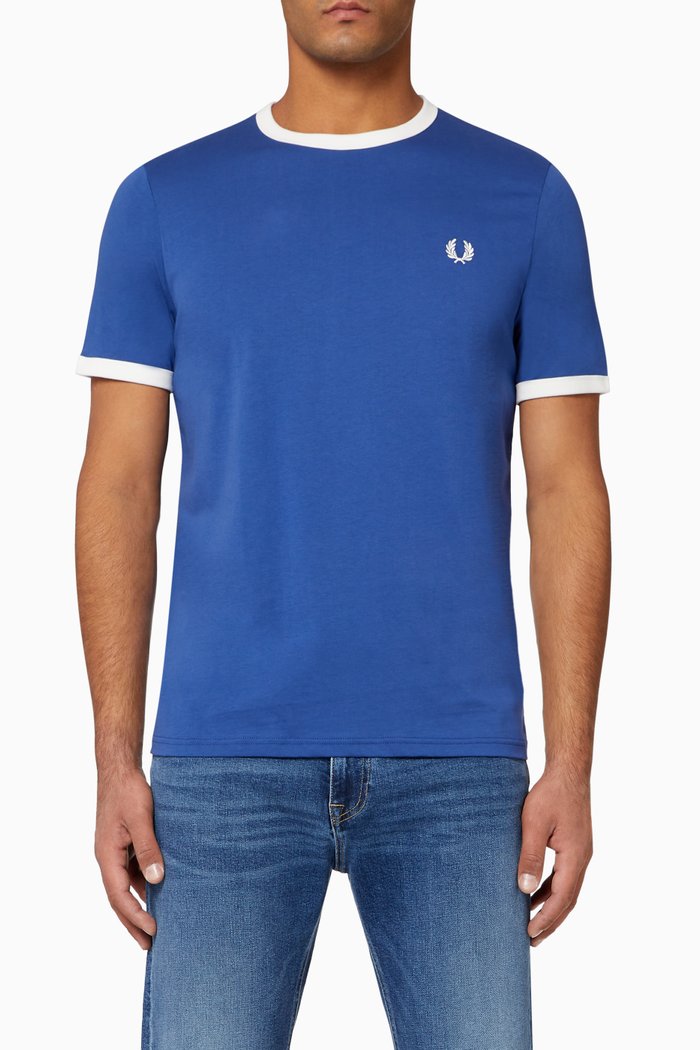 Ringer Cotton T-Shirt, Blue