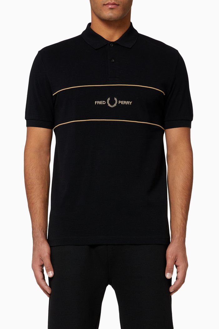 

Embroidered Panel Cotton Piqué Polo, Black