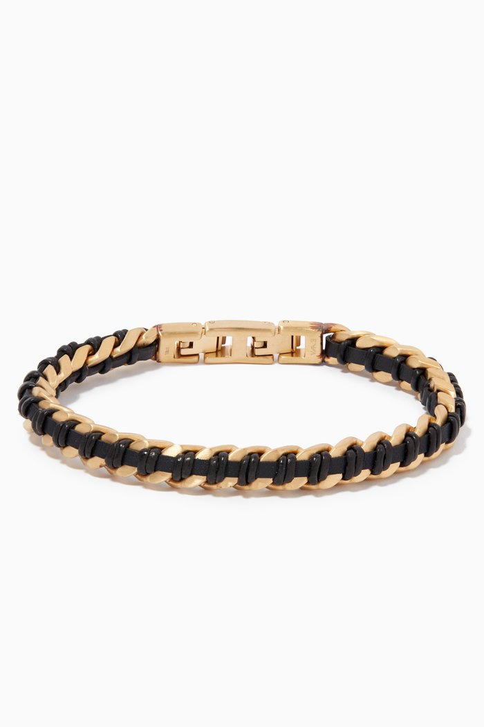 Chain Bracelet in Stainless Steel and Leather, Gold