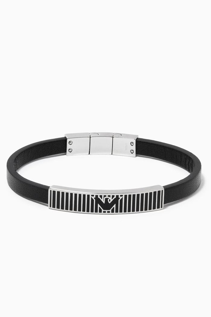 

EA Essential Bracelet in Stainless Steel & Leather, Black