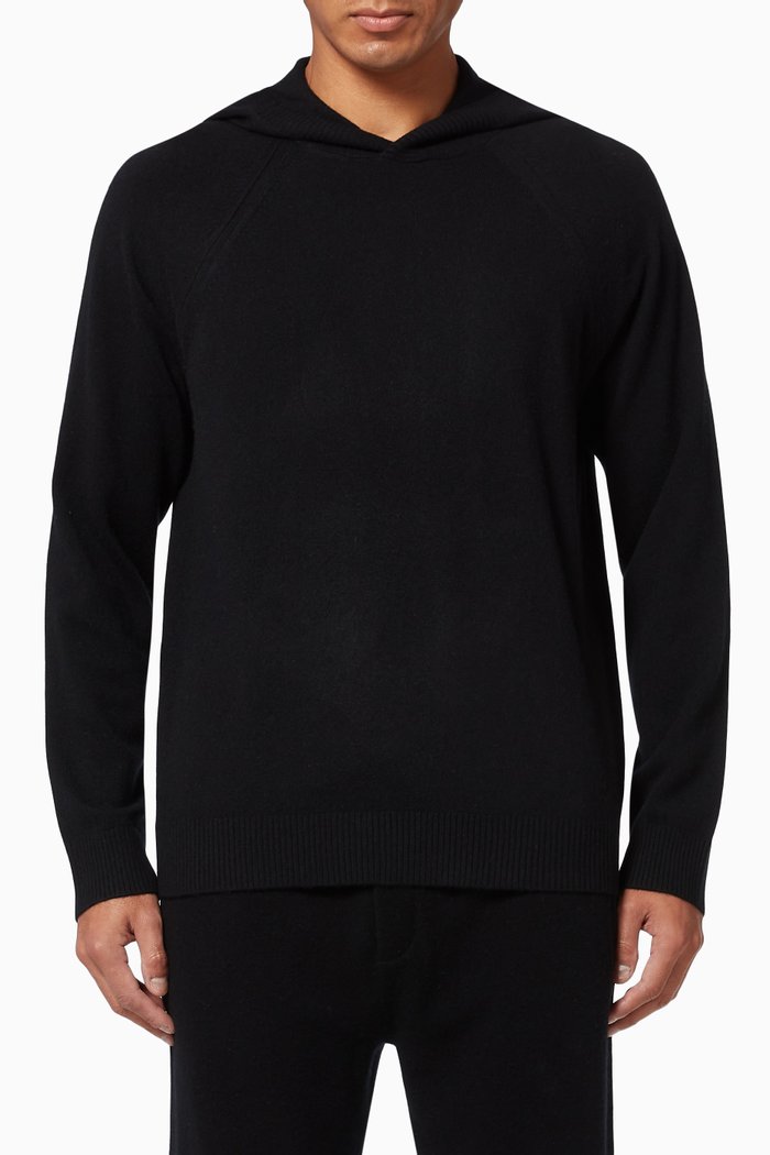 Wool-Cashmere Pullover Hoodie, Black