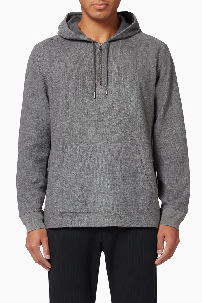 

Textured Double-Knit Zip Cotton Hoodie, Grey