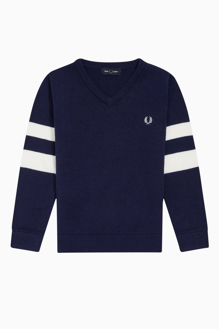 

Tipped Sleeve V Neck Jumper, Blue