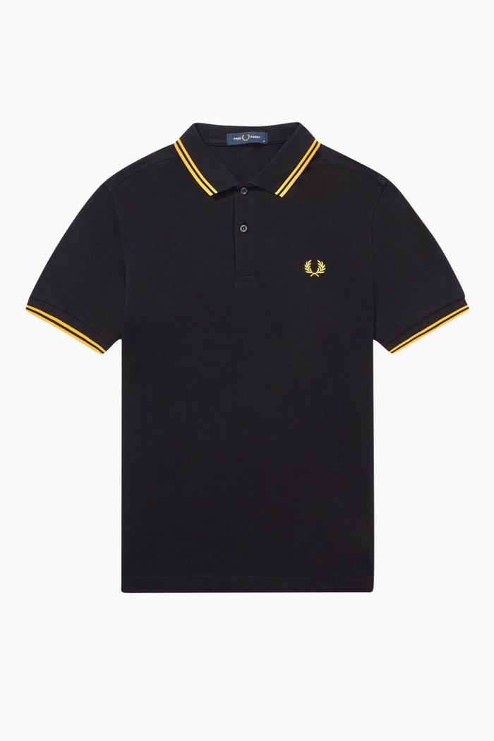Twin Tipped Cotton Piqué Polo, Black