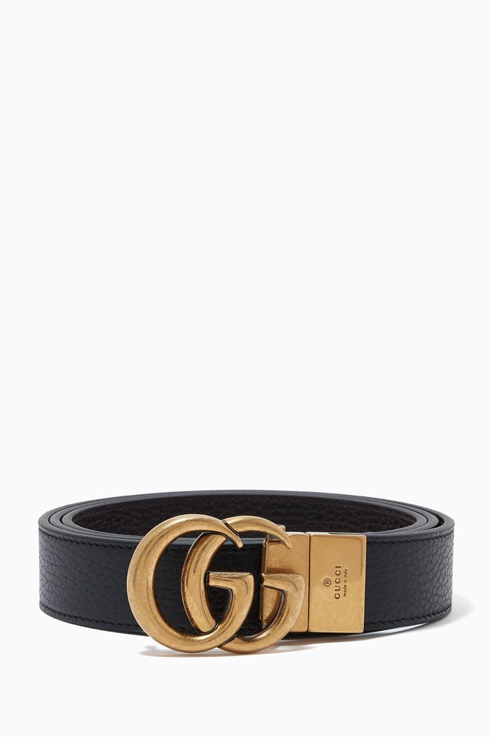

Double G Buckle Reversible Belt in Leather, Black