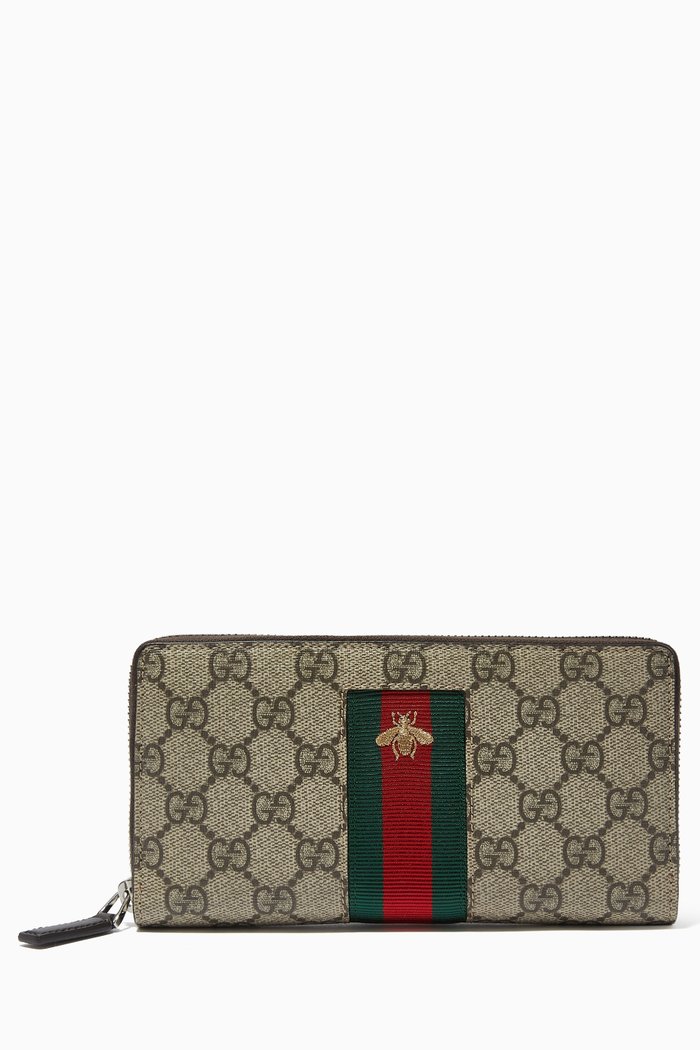 

GG Zip Around Wallet in Supreme Canvas, Neutral