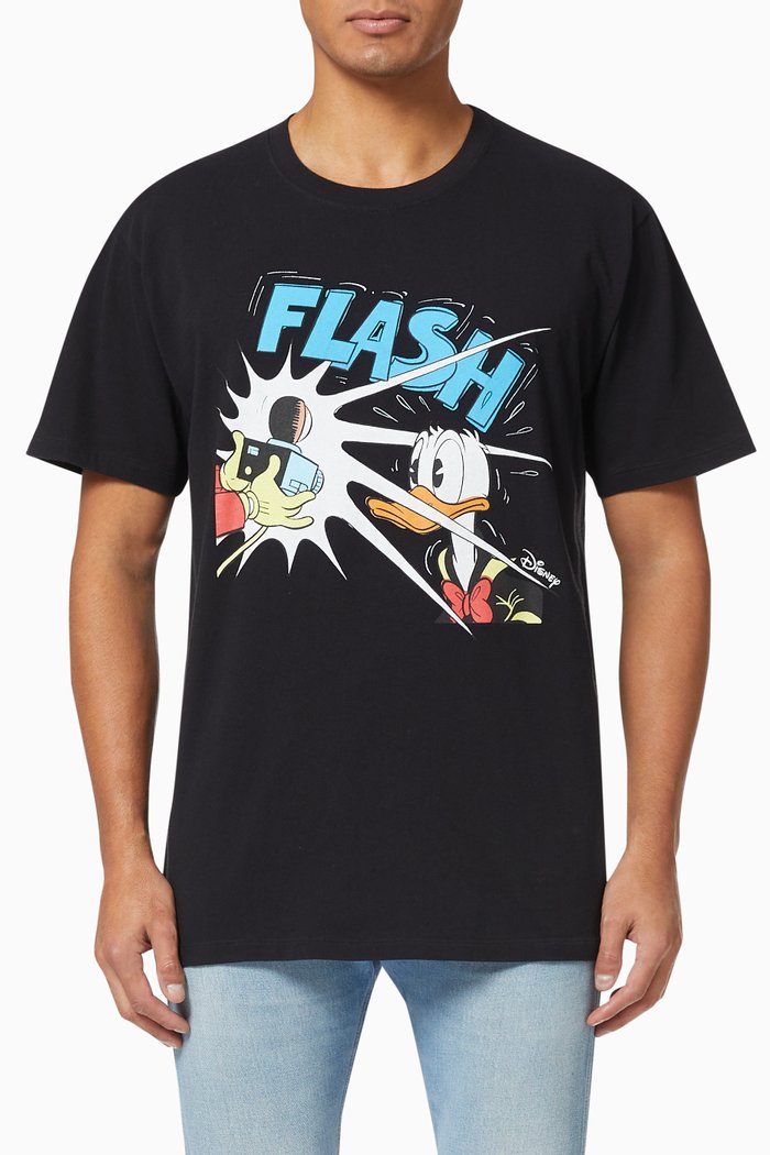 

x Disney Donald Duck Cotton Linen T-Shirt, Black