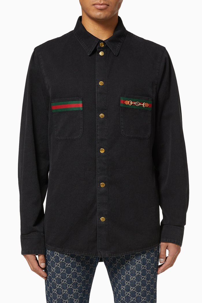 

Horsbit Logo Organic Denim Shirt, Black