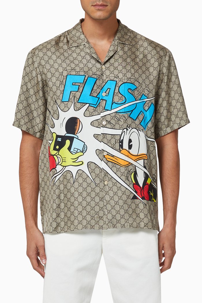 

x Disney Donald Duck Silk Bowling Shirt, Grey