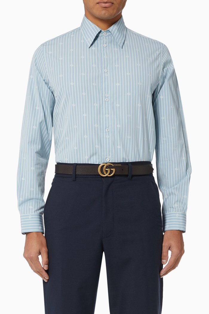 

GG Stripe Fil Coupé Cotton Shirt, Blue