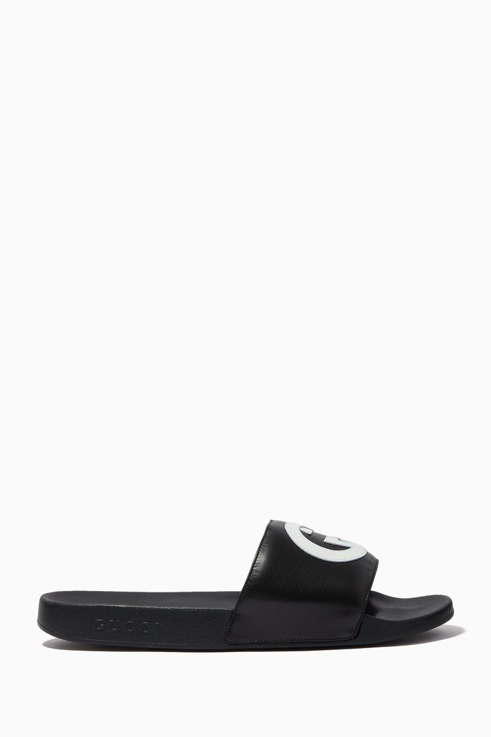 

Interlocking G Slides in Leather, Black