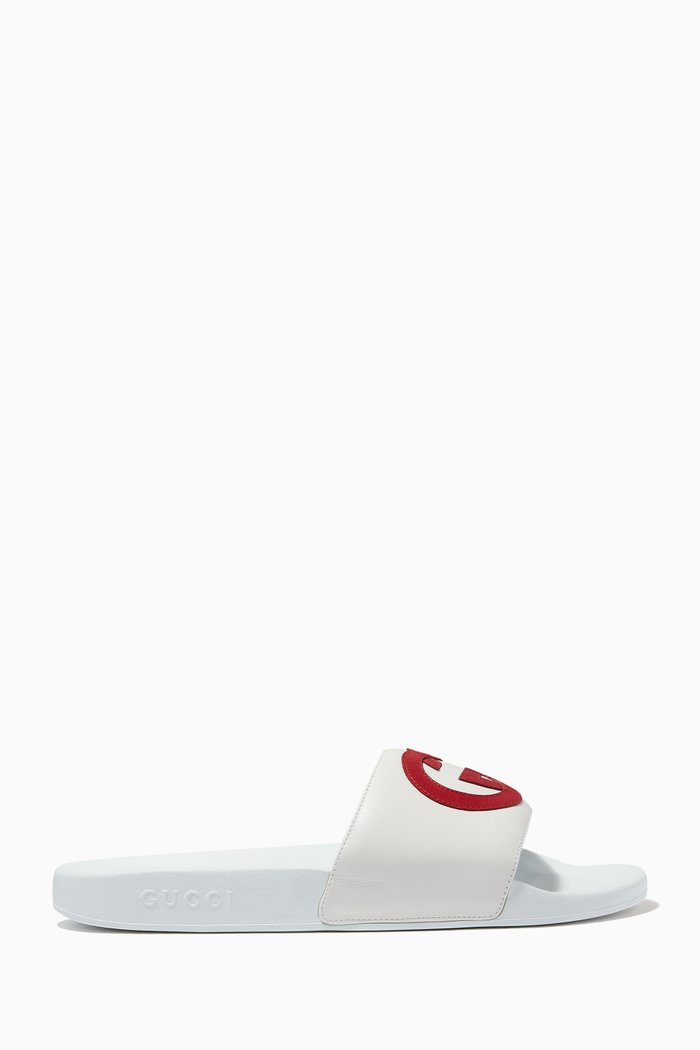 

Interlocking G Slides in Leather, White