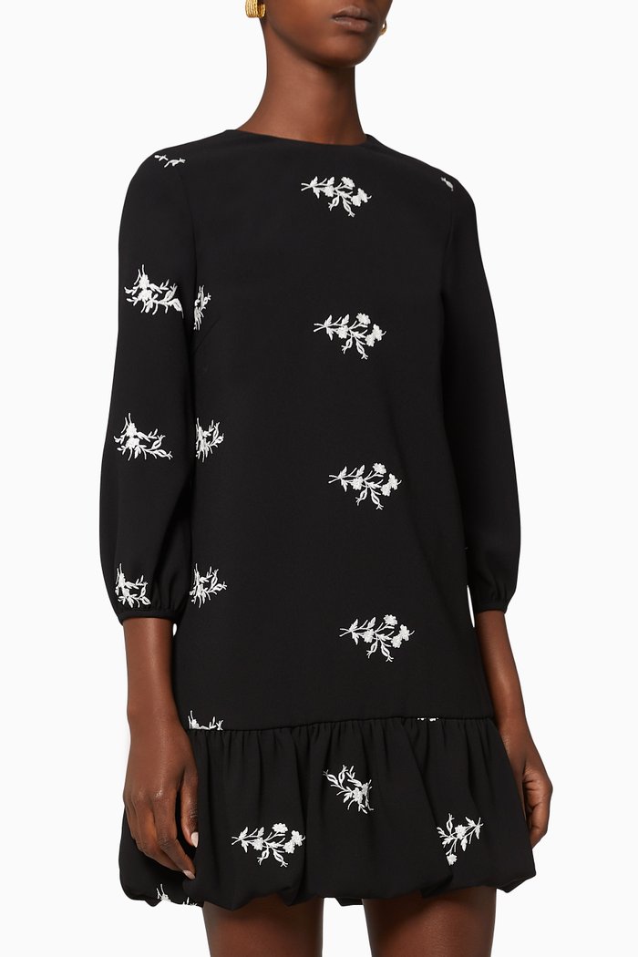 

Elf Embroidered Crepe Mini Dress, Black