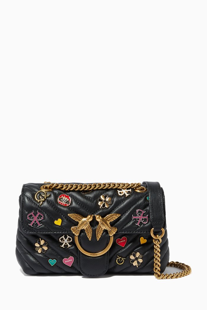 

Mini Love Brooches Quilted Bag in Leather, Black