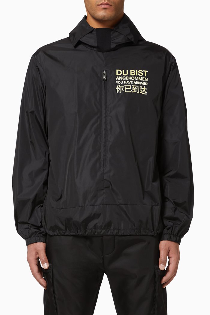 

Graphic Print Nylon Hooded Sweatshirt, Black