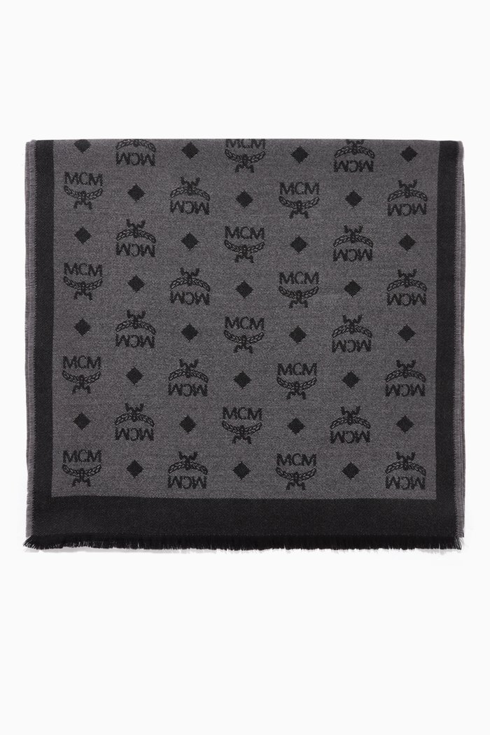 

Monogram Print Stole in Wool, Black
