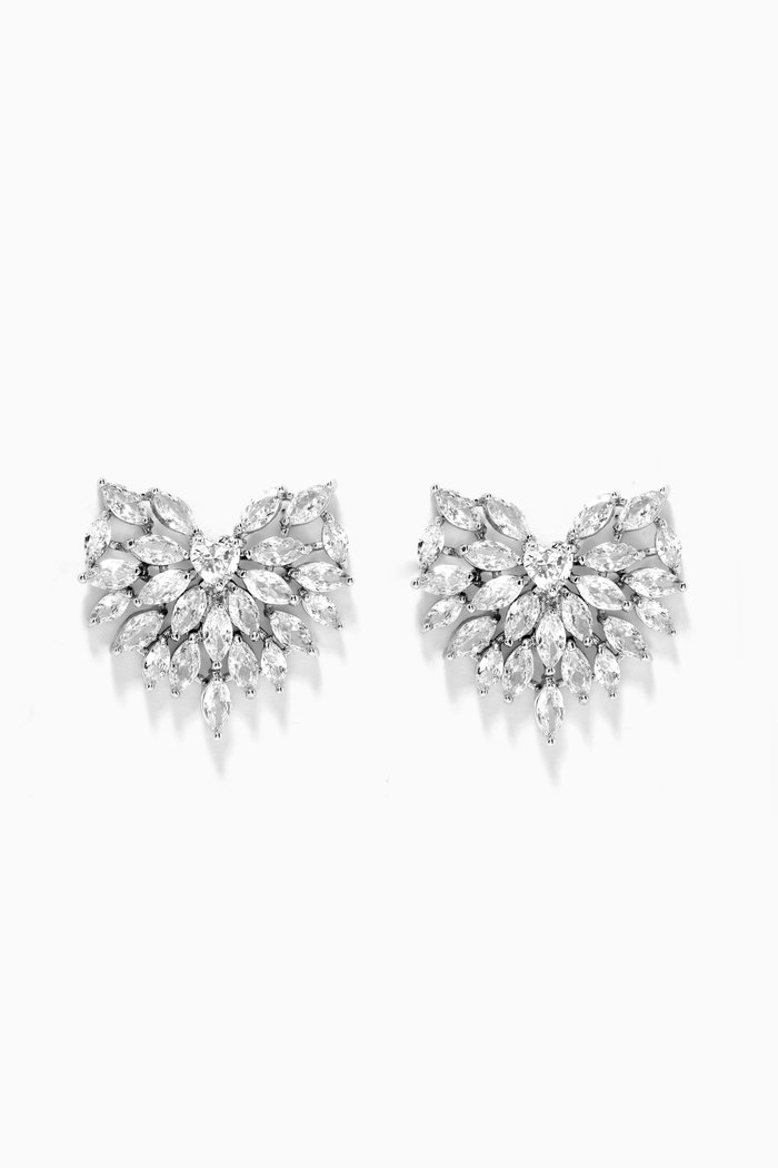 

Radiant Heart Stud Earrings in Rhodium Plating & Cubic Zirconia, Silver
