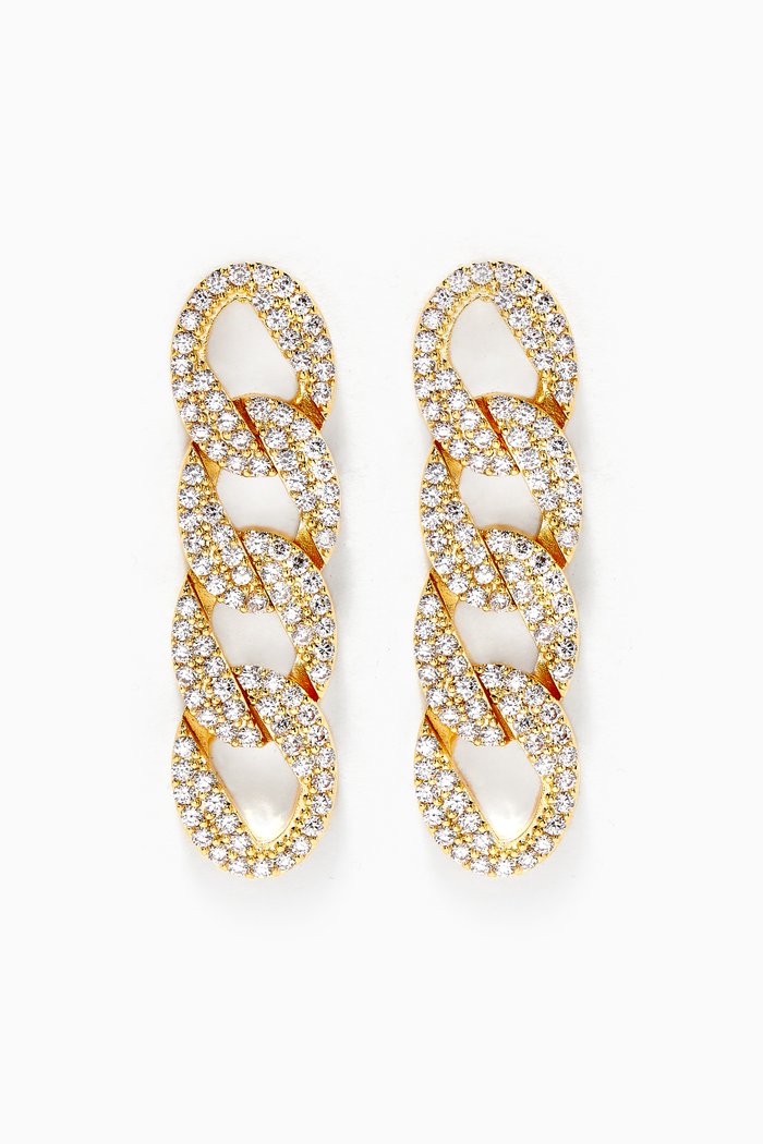 

Curb Pavé Chain Earrings, Gold