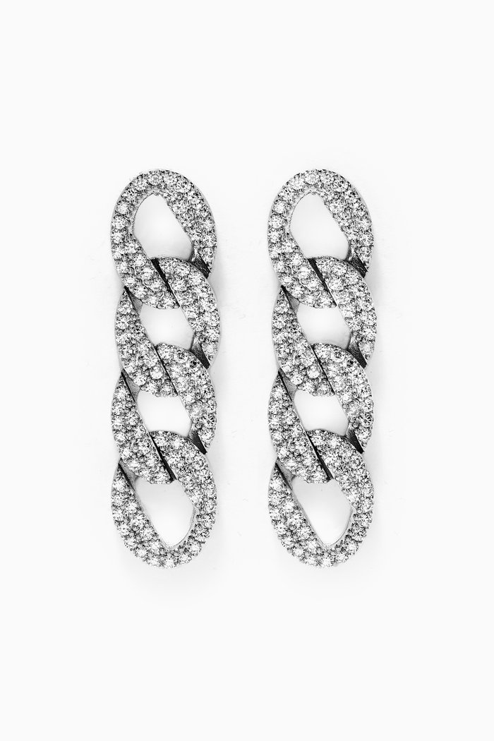 

Curb Pavé Chain Earrings, Silver