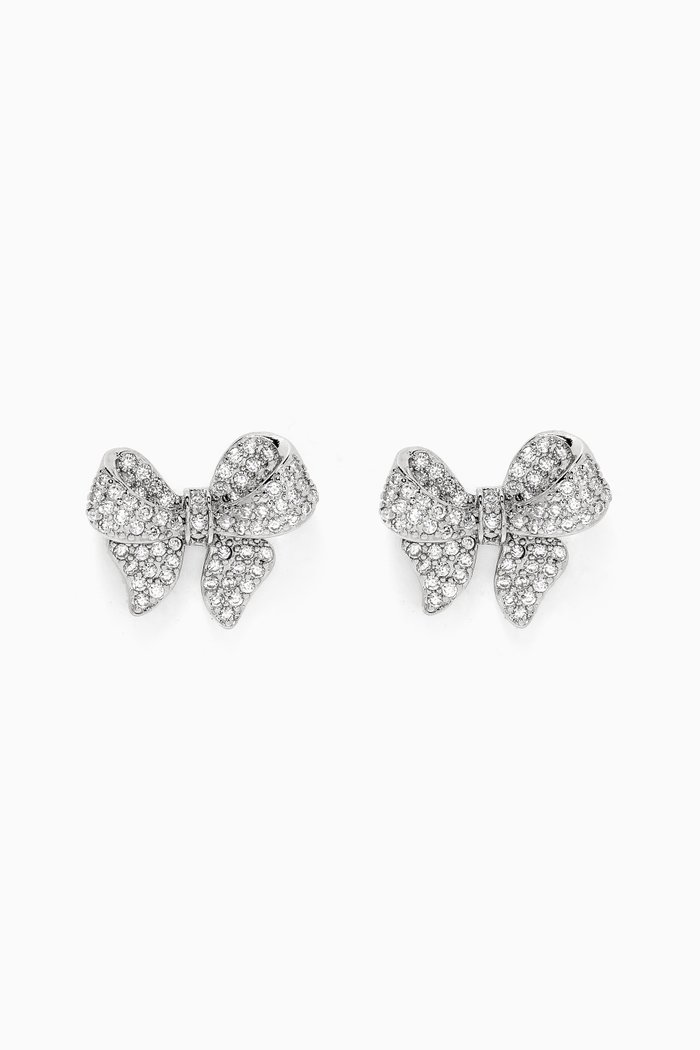

Puffy Bow Stud Earrings, Silver