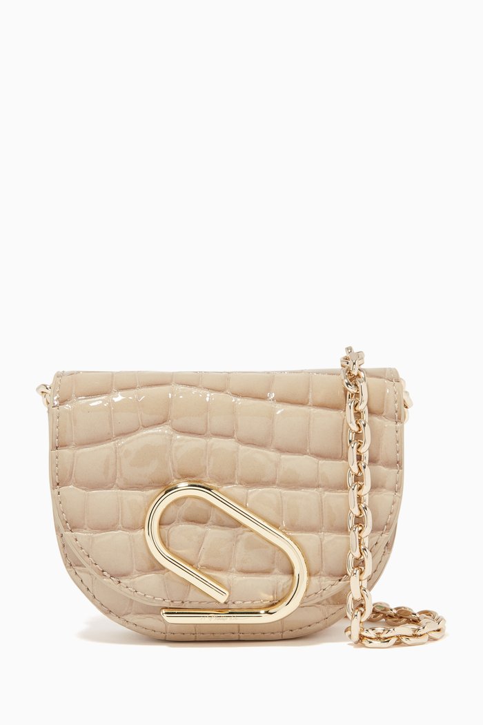 

Alix Mini Card Case on Chain in Bubble Croc-Embossed Leather, Neutral