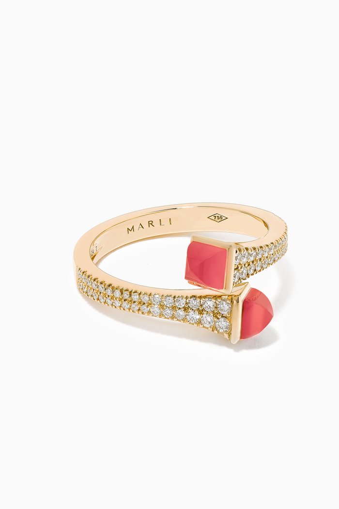 

Cleo Diamond Slim Wrap Ring with Pink Coral in 18kt Yellow Gold