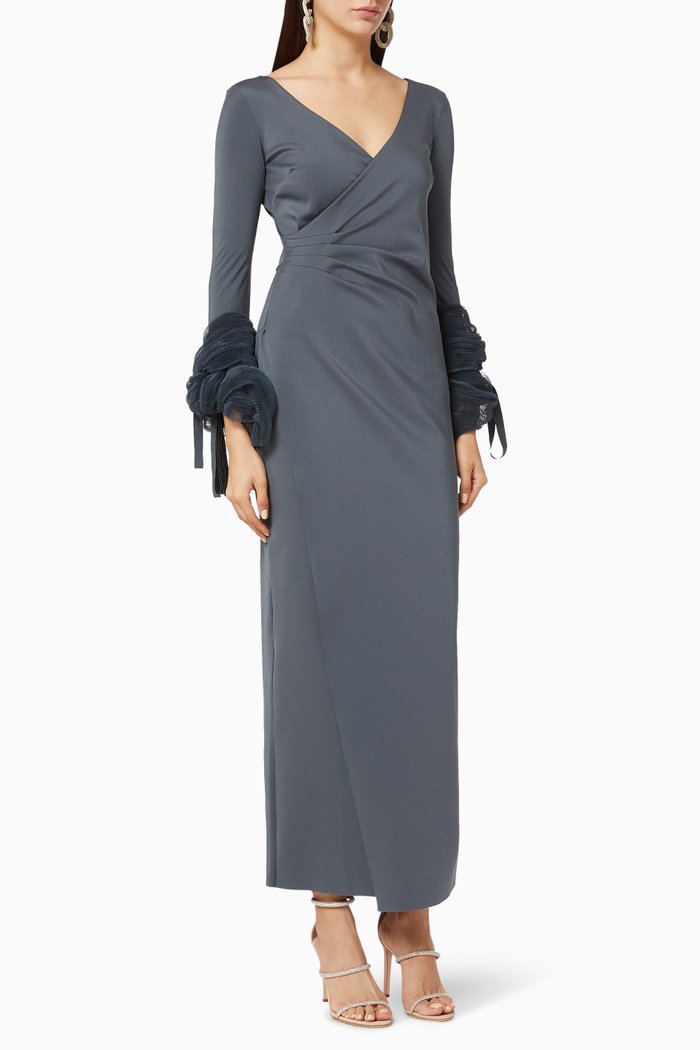 

Jemmina Ser Plissé Illusion Gown, Grey