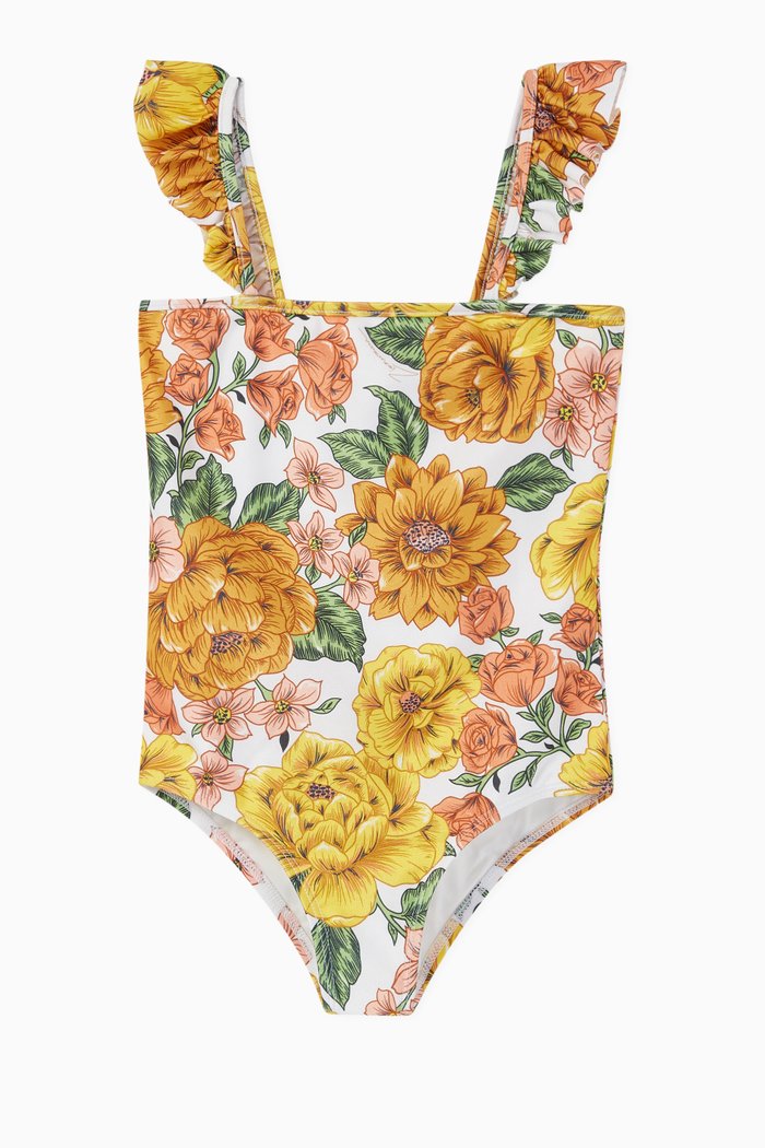 

Poppy Frill Shoulder One-Piece Swimsuit, Yellow