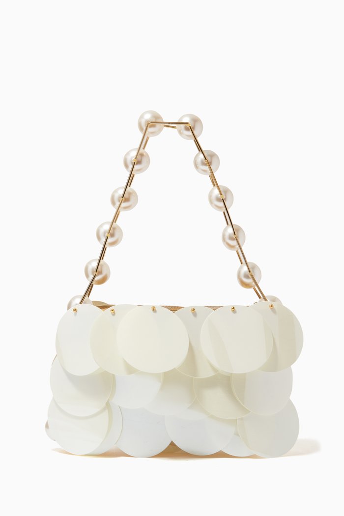 

Boutons D’Or Baguette Bag in Sequins & Acrylic Beads, White