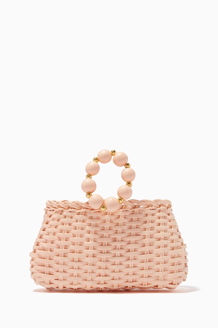 

Coeur de Palmier Bag in Raffia & Wooden Beads, Pink