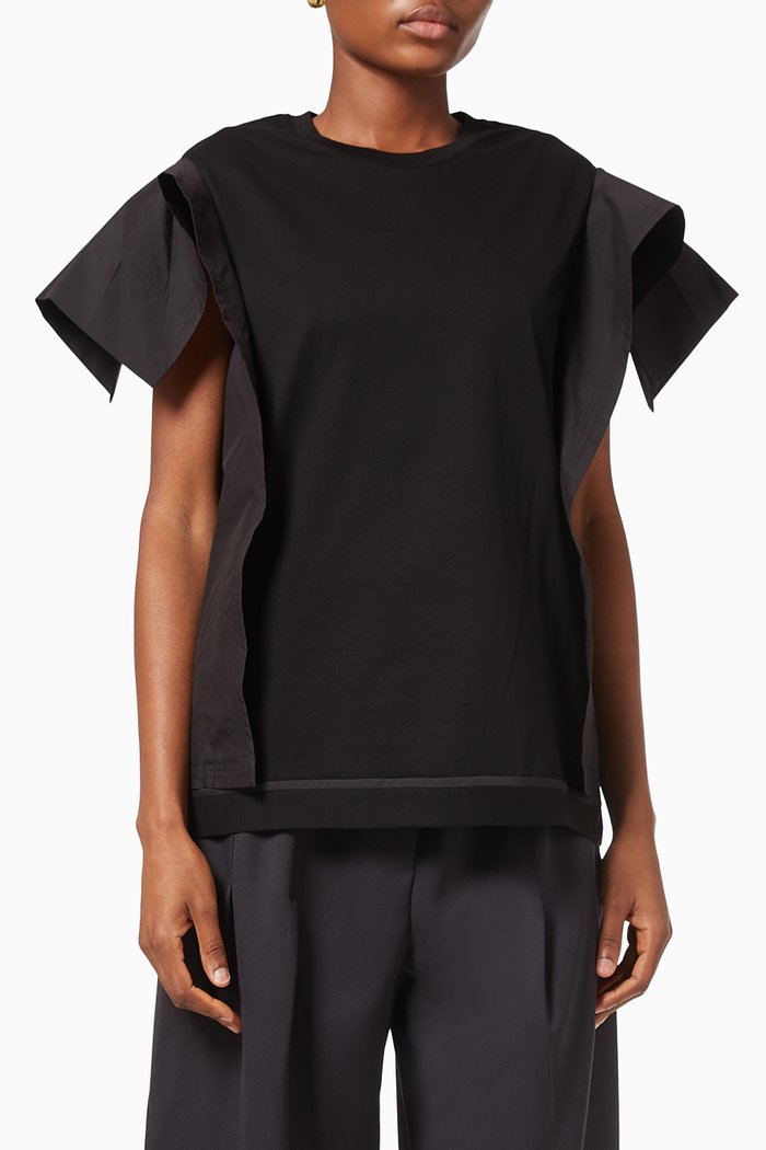 

Combo Ruffled Sleeves Jersey T-Shirt, Black
