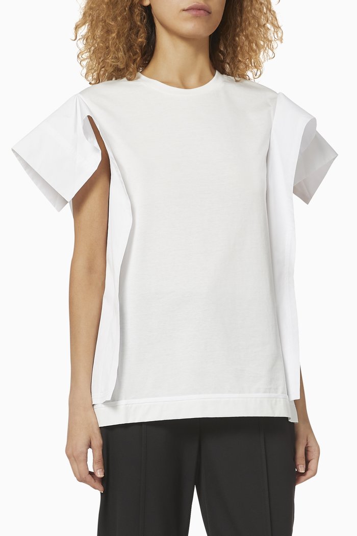 

Combo Ruffled Sleeves Jersey T-Shirt, Neutral