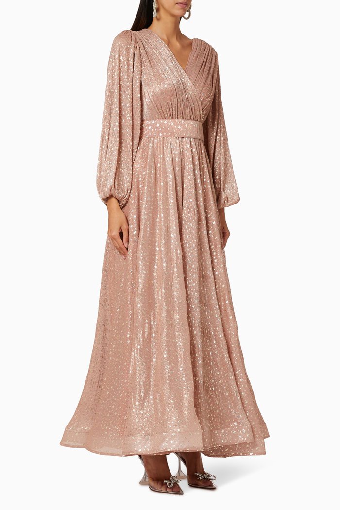 

Metallic Star Gathered Dress, Pink