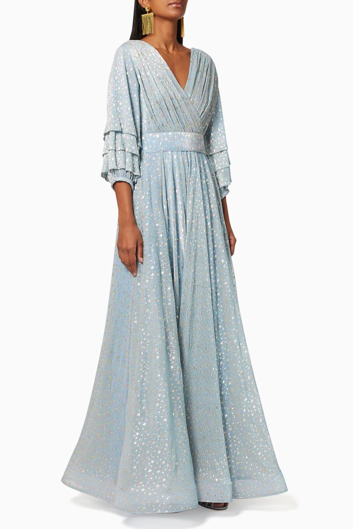 

Metallic Star Frill Dress, Blue