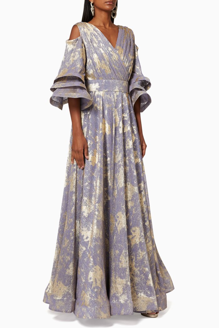 

Metallic Print Dress, Purple
