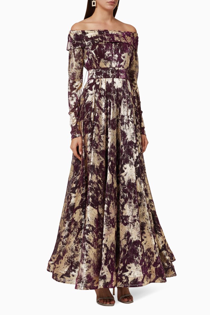 

Metallic Printed Dress, Burgundy