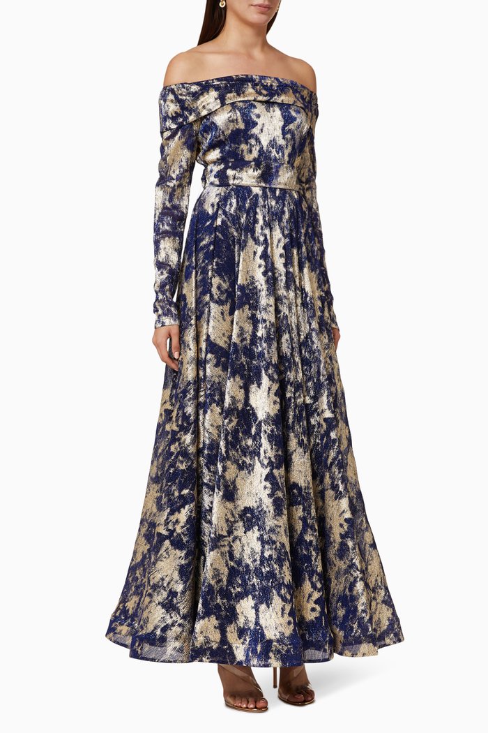 

Metallic Printed Dress, Blue