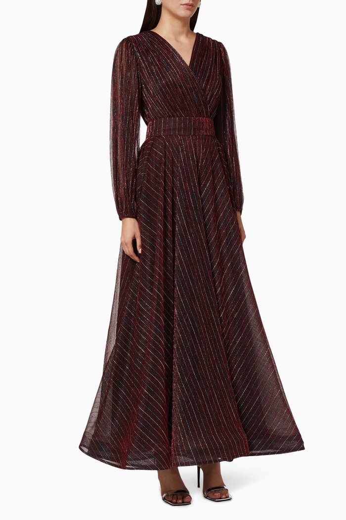 

Glitter Stripe Mesh Dress, Burgundy