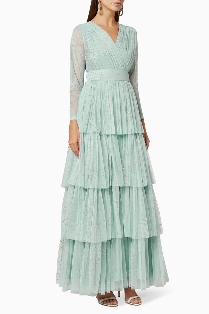 

Glittery Star Mesh Tiered Dress, Blue