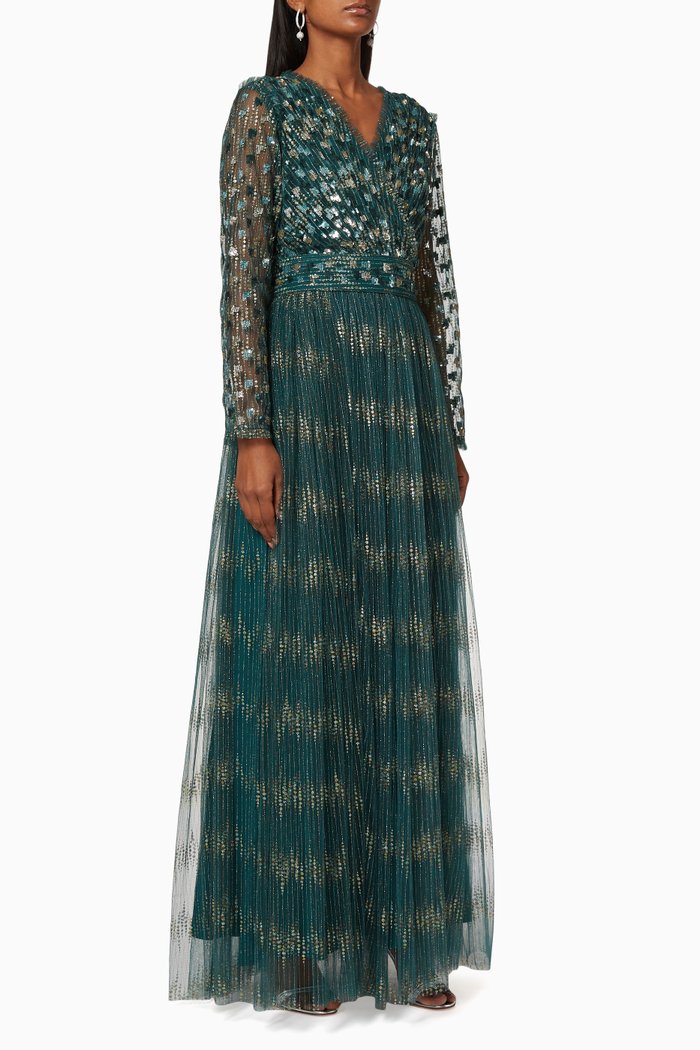 Sequin Mesh Dress, Green