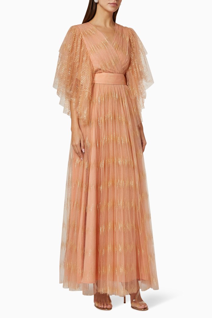 

Embroidered Tulle Tiered Dress, Orange