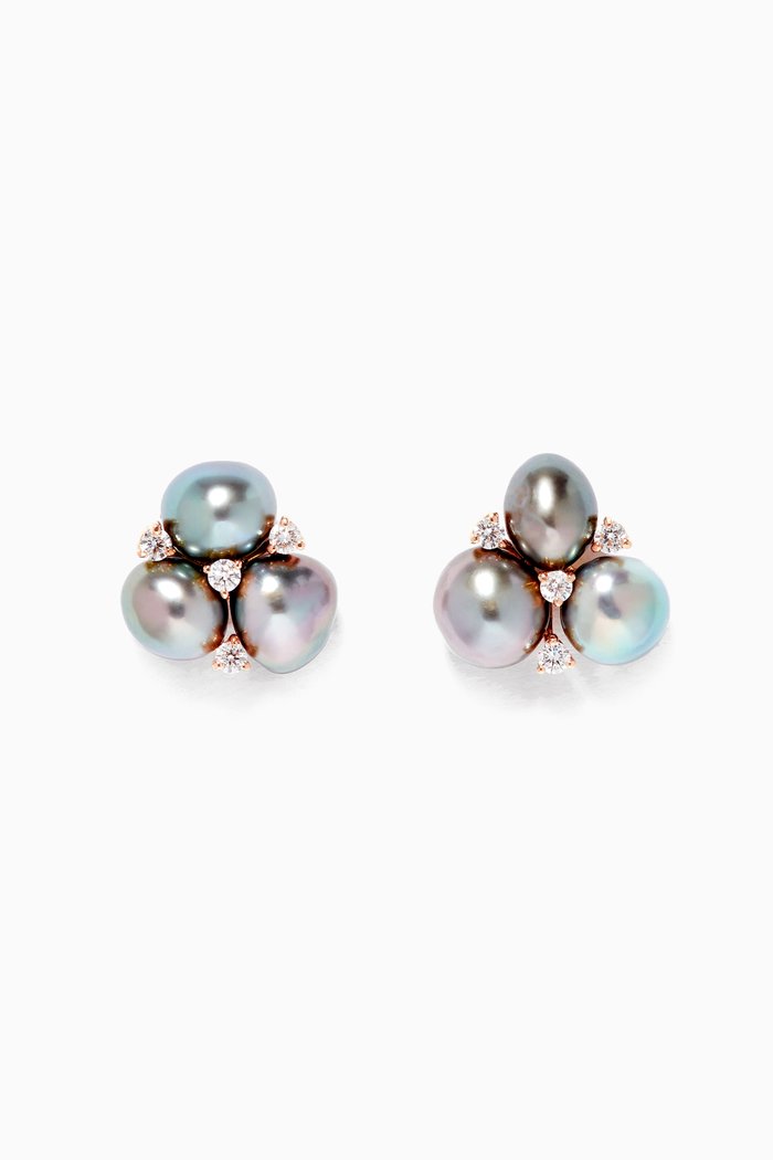

Zoja Keshi Trefle Pearl Earrings with Diamonds in 18kt Rose Gold