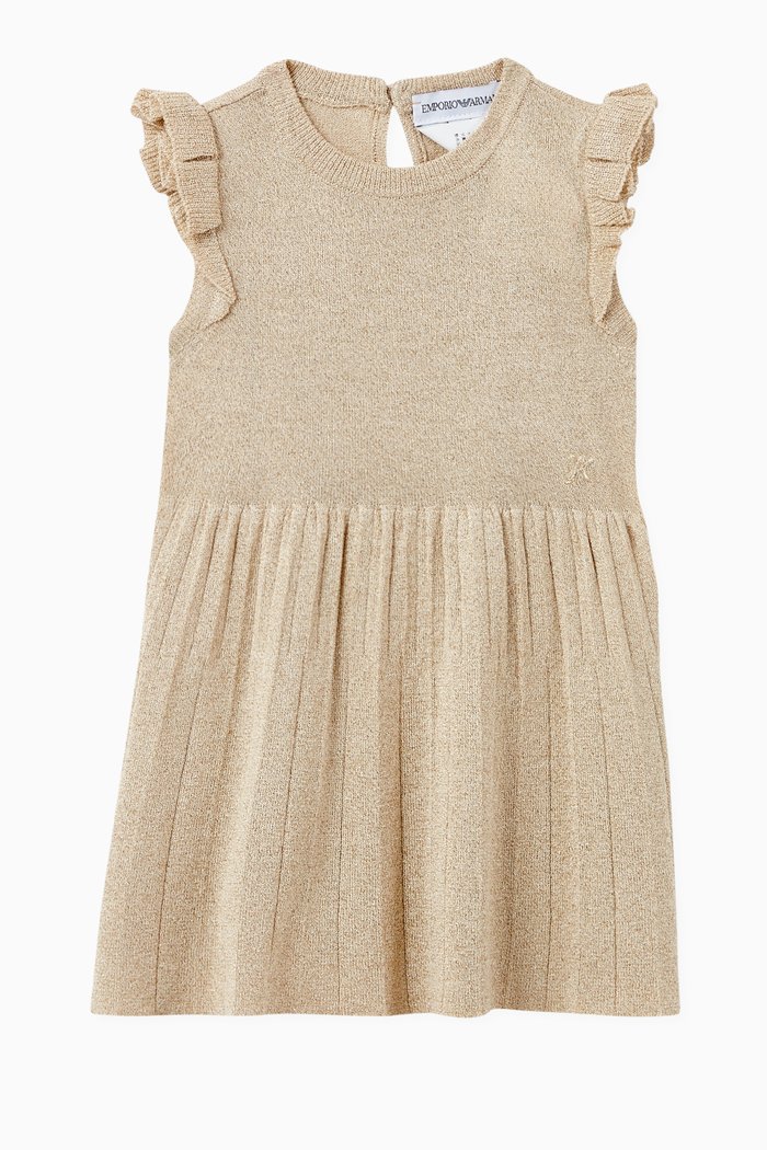 Ruffle Trim Lurex Dress, Gold