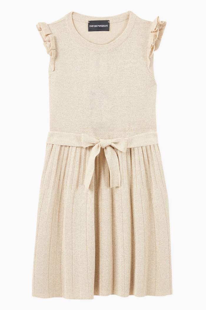 

Belted Ruffle Trim Lurex Dress, Gold