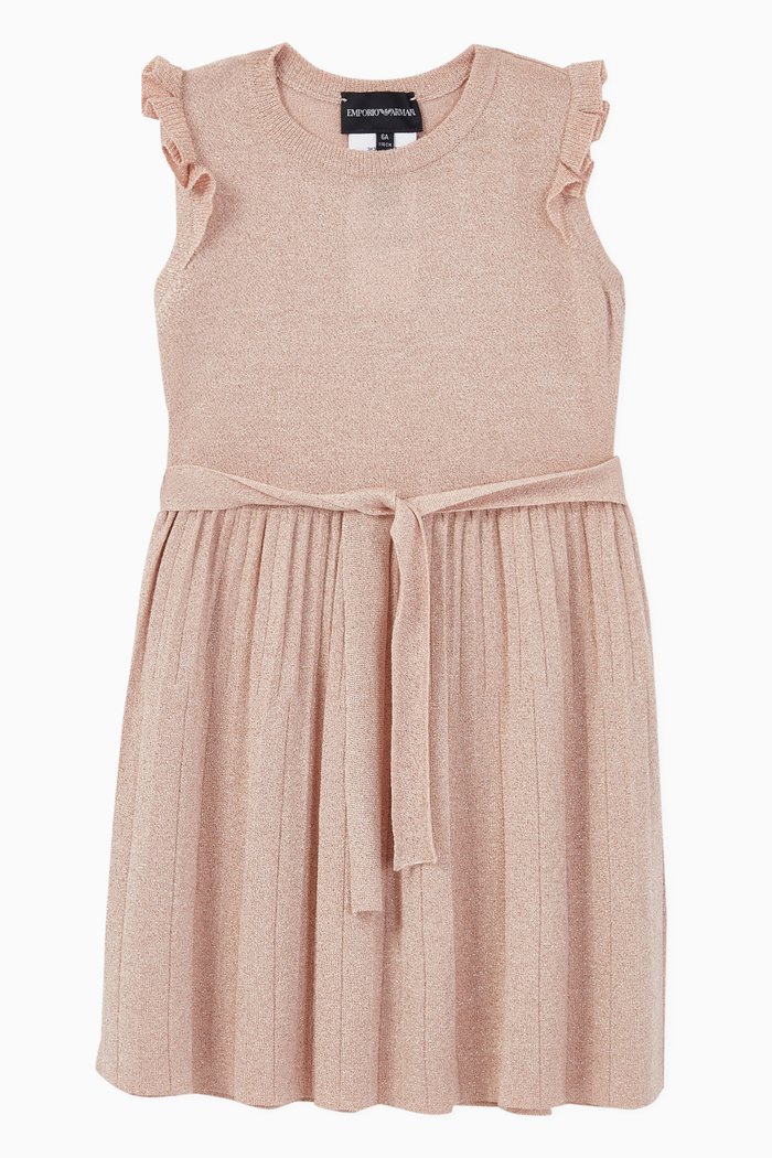

Belted Ruffle Trim Lurex Dress, Pink