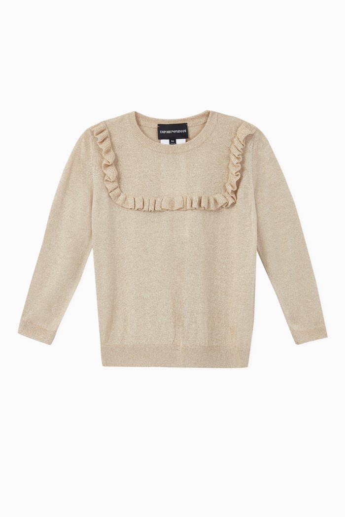 

Ruffle Trim Lurex Sweater, Gold