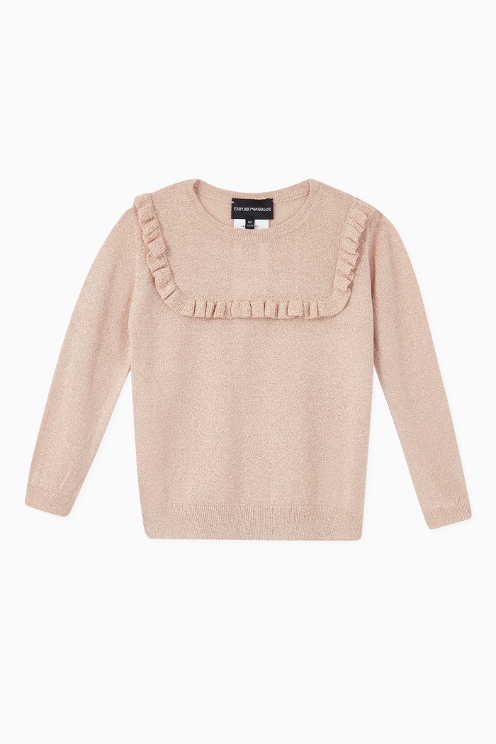 

Ruffle Trim Lurex Sweater, Pink