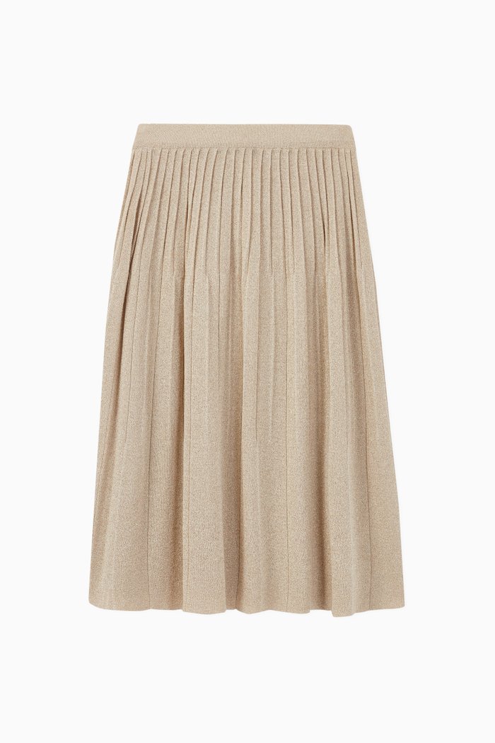 

Pleated Lurex Long Skirt, Gold